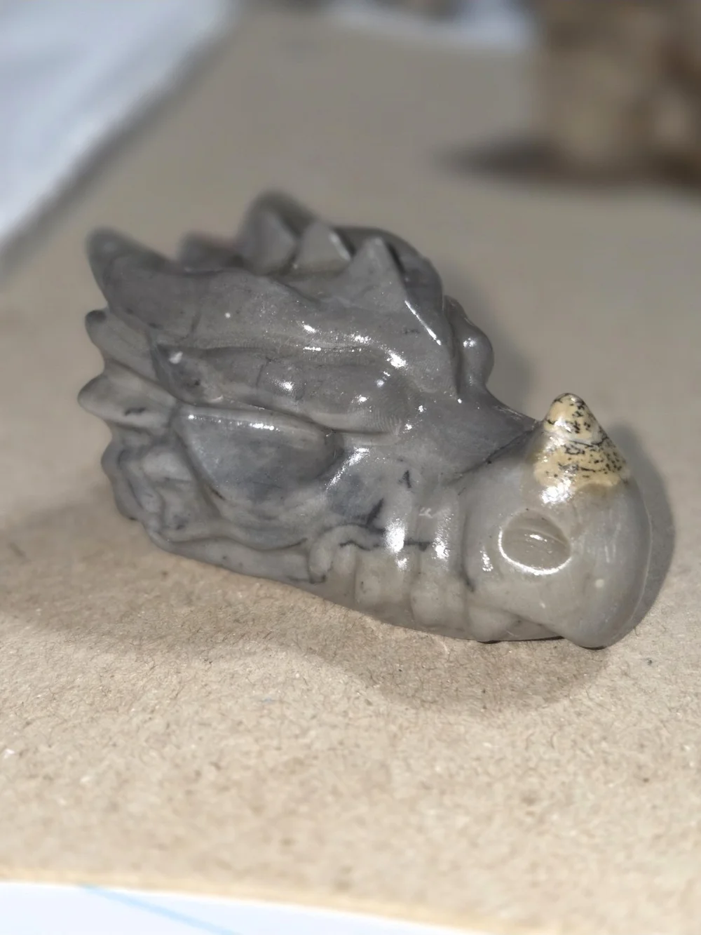Detailed Picasso Jasper Crystal Carved Dragon Head Stone Sculpture Decor